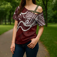 Aloha Hawaii Kalo Pikake Lei Cross Shoulder Shirt Chest Tattoo Oxblood Hawaiian Pattern LT14 - Polynesian Pride