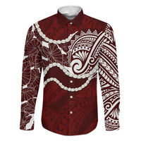 Aloha Hawaii Kalo Pikake Lei Family Matching Off The Shoulder Long Sleeve Dress and Hawaiian Shirt Chest Tattoo Oxblood Hawaiian Pattern LT14 Dad's Shirt - Long Sleeve Oxblood - Polynesian Pride