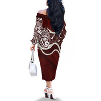 Aloha Hawaii Kalo Pikake Lei Family Matching Off The Shoulder Long Sleeve Dress and Hawaiian Shirt Chest Tattoo Oxblood Hawaiian Pattern LT14 - Polynesian Pride