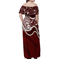 Aloha Hawaii Kalo Pikake Lei Family Matching Off Shoulder Maxi Dress and Hawaiian Shirt Chest Tattoo Oxblood Hawaiian Pattern LT14 - Polynesian Pride