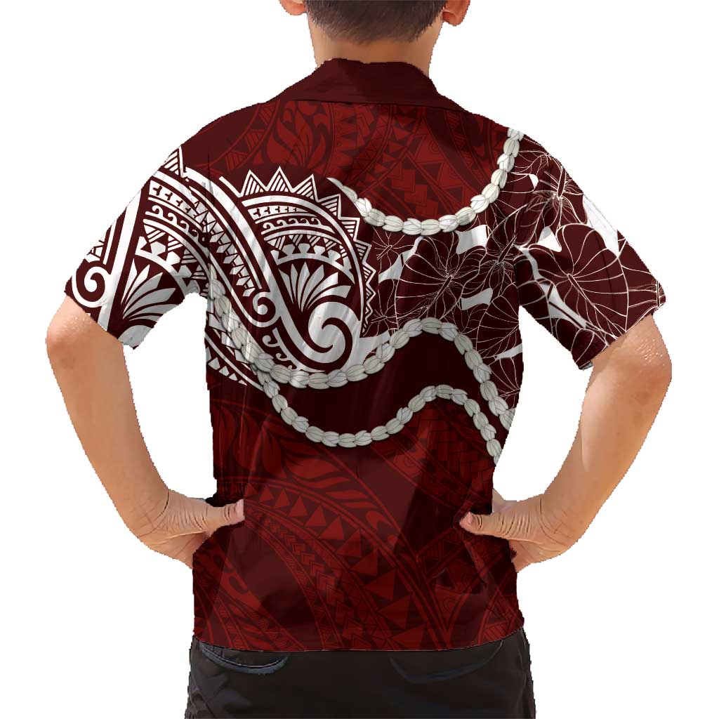 Aloha Hawaii Kalo Pikake Lei Family Matching Off Shoulder Short Dress and Hawaiian Shirt Chest Tattoo Oxblood Hawaiian Pattern LT14 - Polynesian Pride