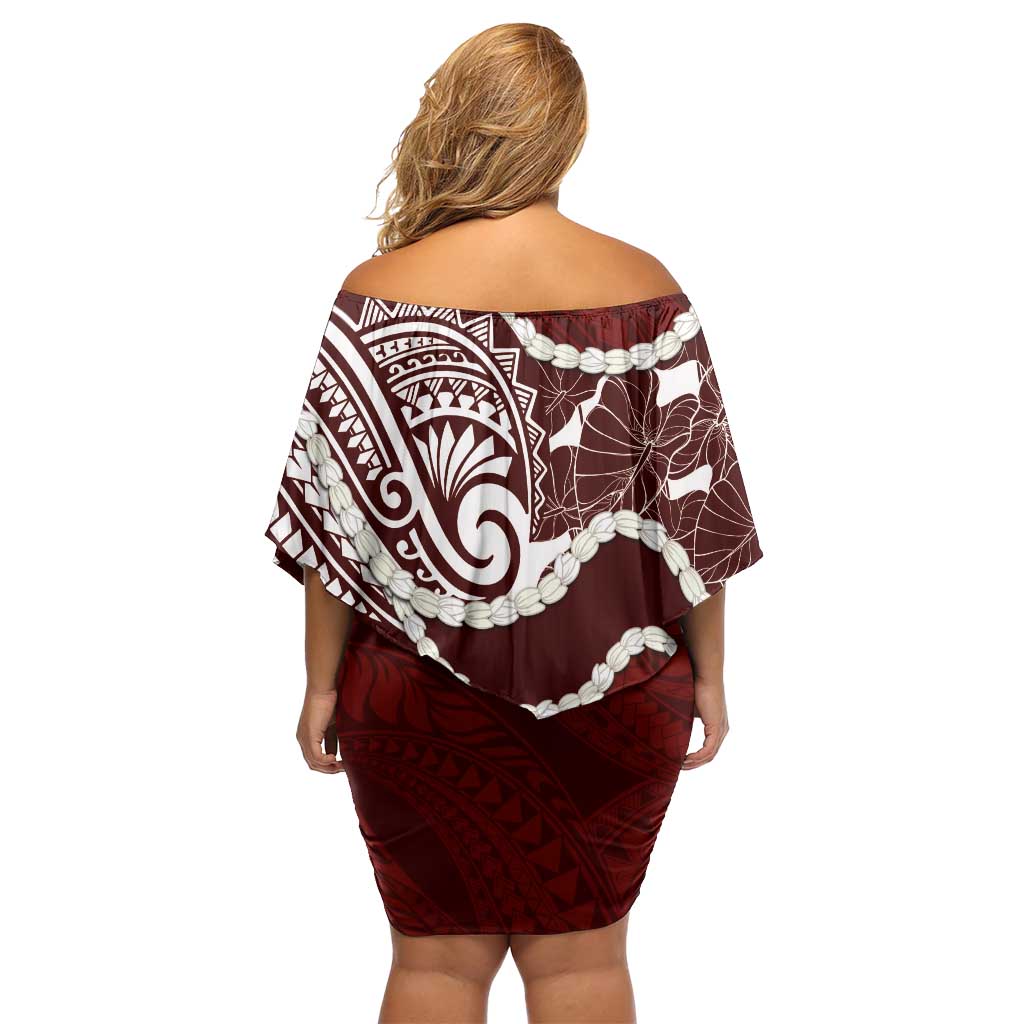 Aloha Hawaii Kalo Pikake Lei Family Matching Off Shoulder Short Dress and Hawaiian Shirt Chest Tattoo Oxblood Hawaiian Pattern LT14 - Polynesian Pride