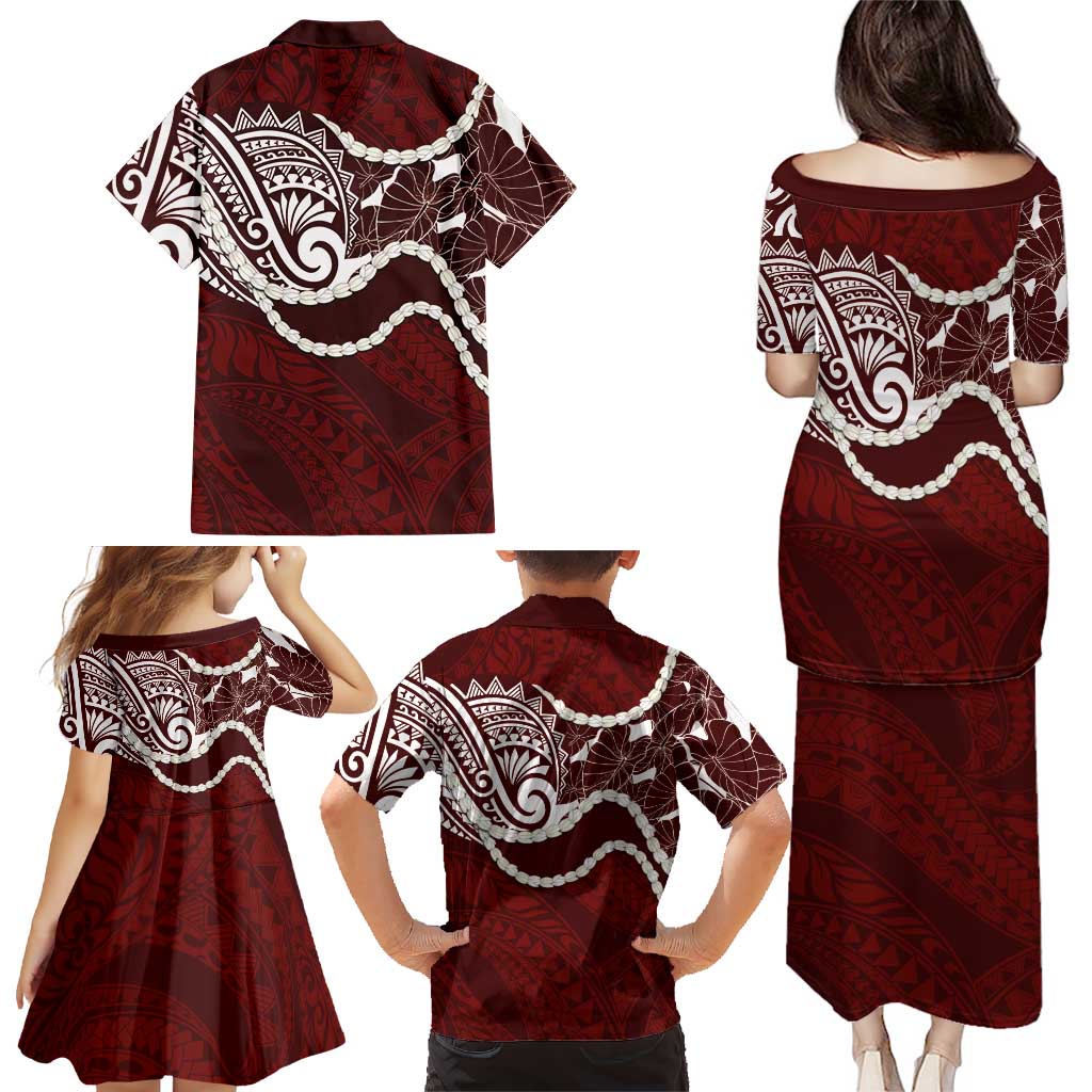 Aloha Hawaii Kalo Pikake Lei Family Matching Puletasi and Hawaiian Shirt Chest Tattoo Oxblood Hawaiian Pattern LT14 - Polynesian Pride