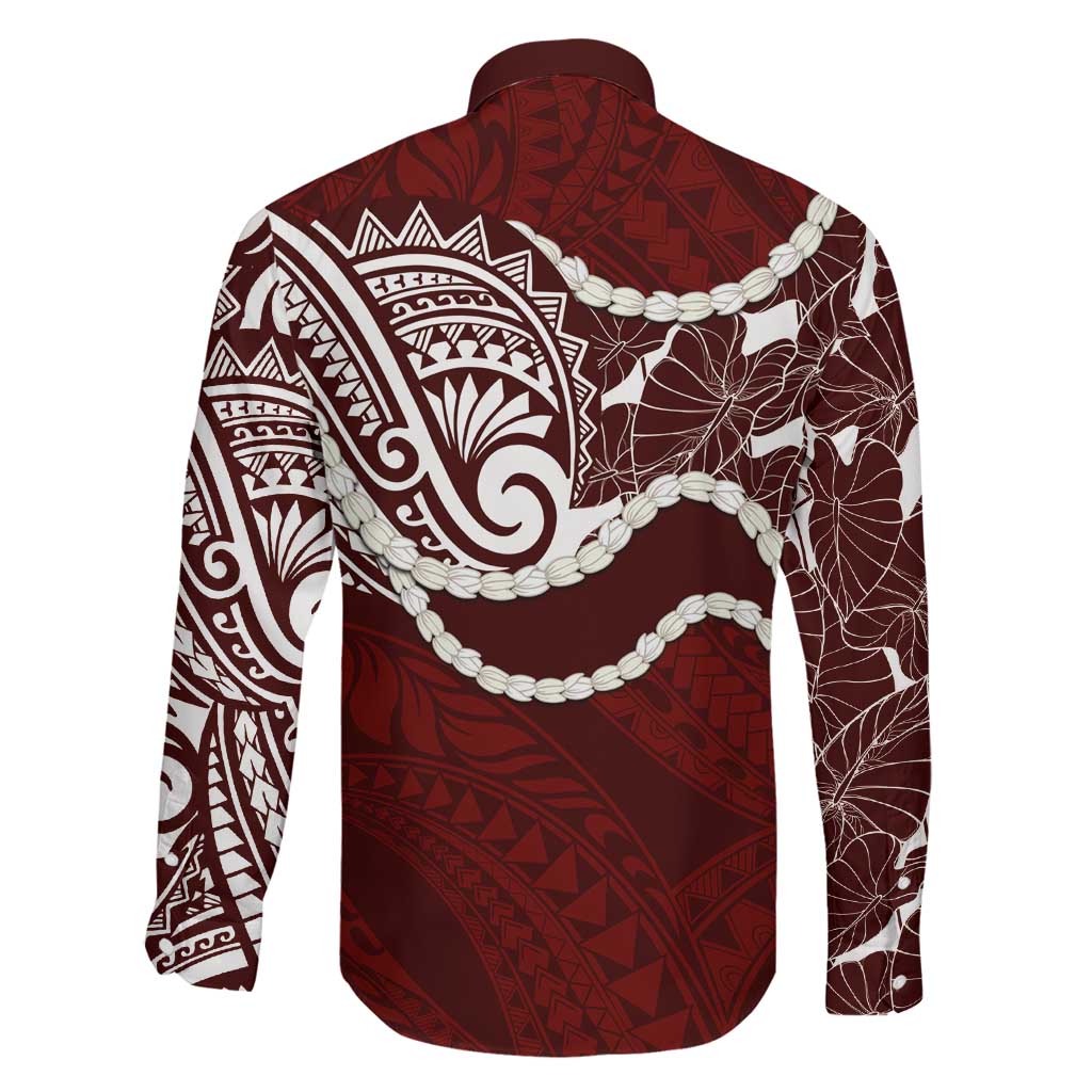 Aloha Hawaii Kalo Pikake Lei Family Matching Puletasi and Hawaiian Shirt Chest Tattoo Oxblood Hawaiian Pattern LT14 - Polynesian Pride