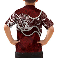 Aloha Hawaii Kalo Pikake Lei Family Matching Short Sleeve Bodycon Dress and Hawaiian Shirt Chest Tattoo Oxblood Hawaiian Pattern LT14 - Polynesian Pride