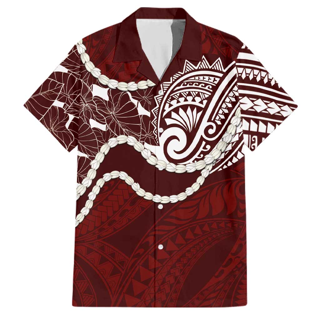Aloha Hawaii Kalo Pikake Lei Family Matching Short Sleeve Bodycon Dress and Hawaiian Shirt Chest Tattoo Oxblood Hawaiian Pattern LT14 Dad's Shirt - Short Sleeve Oxblood - Polynesian Pride