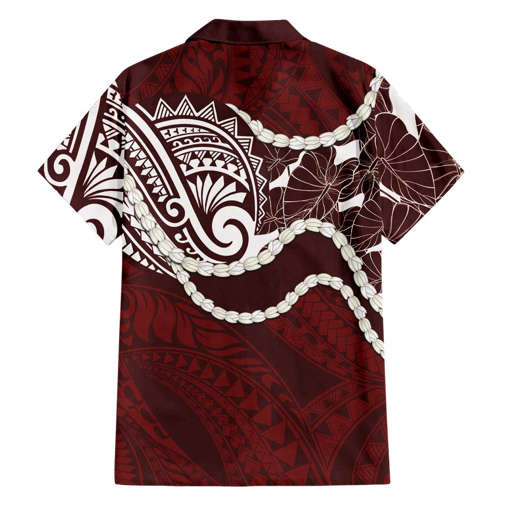 Aloha Hawaii Kalo Pikake Lei Family Matching Short Sleeve Bodycon Dress and Hawaiian Shirt Chest Tattoo Oxblood Hawaiian Pattern LT14 - Polynesian Pride