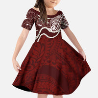 Aloha Hawaii Kalo Pikake Lei Family Matching Summer Maxi Dress and Hawaiian Shirt Chest Tattoo Oxblood Hawaiian Pattern LT14 Daughter's Dress Oxblood - Polynesian Pride