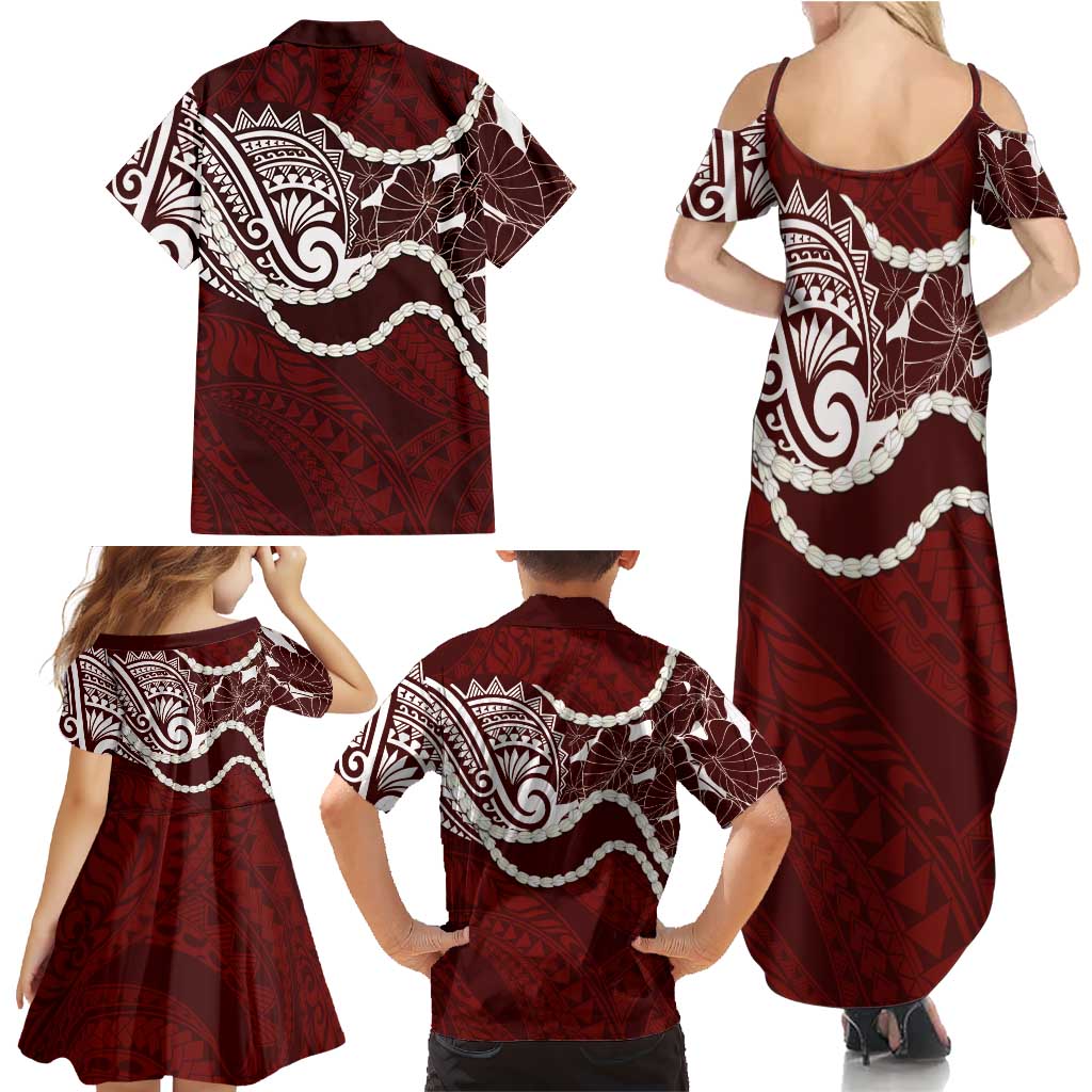 Aloha Hawaii Kalo Pikake Lei Family Matching Summer Maxi Dress and Hawaiian Shirt Chest Tattoo Oxblood Hawaiian Pattern LT14 - Polynesian Pride