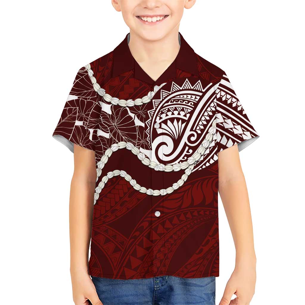 Aloha Hawaii Kalo Pikake Lei Family Matching Summer Maxi Dress and Hawaiian Shirt Chest Tattoo Oxblood Hawaiian Pattern LT14 Son's Shirt Oxblood - Polynesian Pride