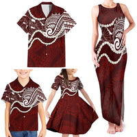 Aloha Hawaii Kalo Pikake Lei Family Matching Tank Maxi Dress and Hawaiian Shirt Chest Tattoo Oxblood Hawaiian Pattern LT14 - Polynesian Pride