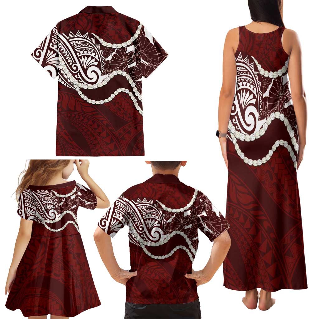 Aloha Hawaii Kalo Pikake Lei Family Matching Tank Maxi Dress and Hawaiian Shirt Chest Tattoo Oxblood Hawaiian Pattern LT14 - Polynesian Pride