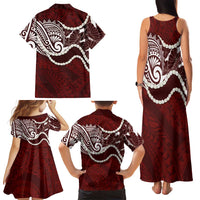 Aloha Hawaii Kalo Pikake Lei Family Matching Tank Maxi Dress and Hawaiian Shirt Chest Tattoo Oxblood Hawaiian Pattern LT14 - Polynesian Pride