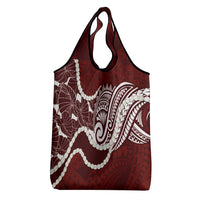 Aloha Hawaii Kalo Pikake Lei Grocery Bag Chest Tattoo Oxblood Hawaiian Pattern