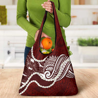 Aloha Hawaii Kalo Pikake Lei Grocery Bag Chest Tattoo Oxblood Hawaiian Pattern