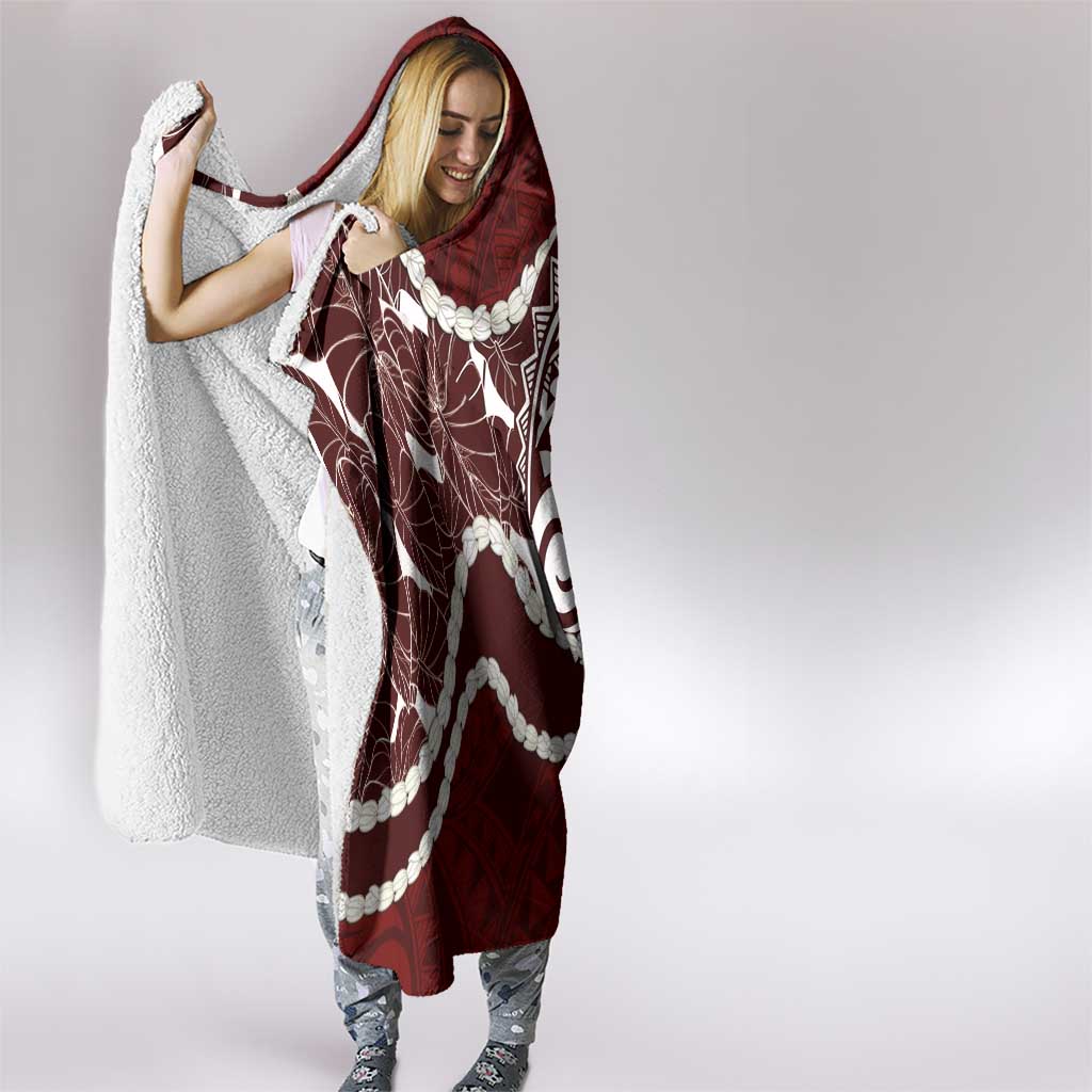 Aloha Hawaii Kalo Pikake Lei Hooded Blanket Chest Tattoo Oxblood Hawaiian Pattern