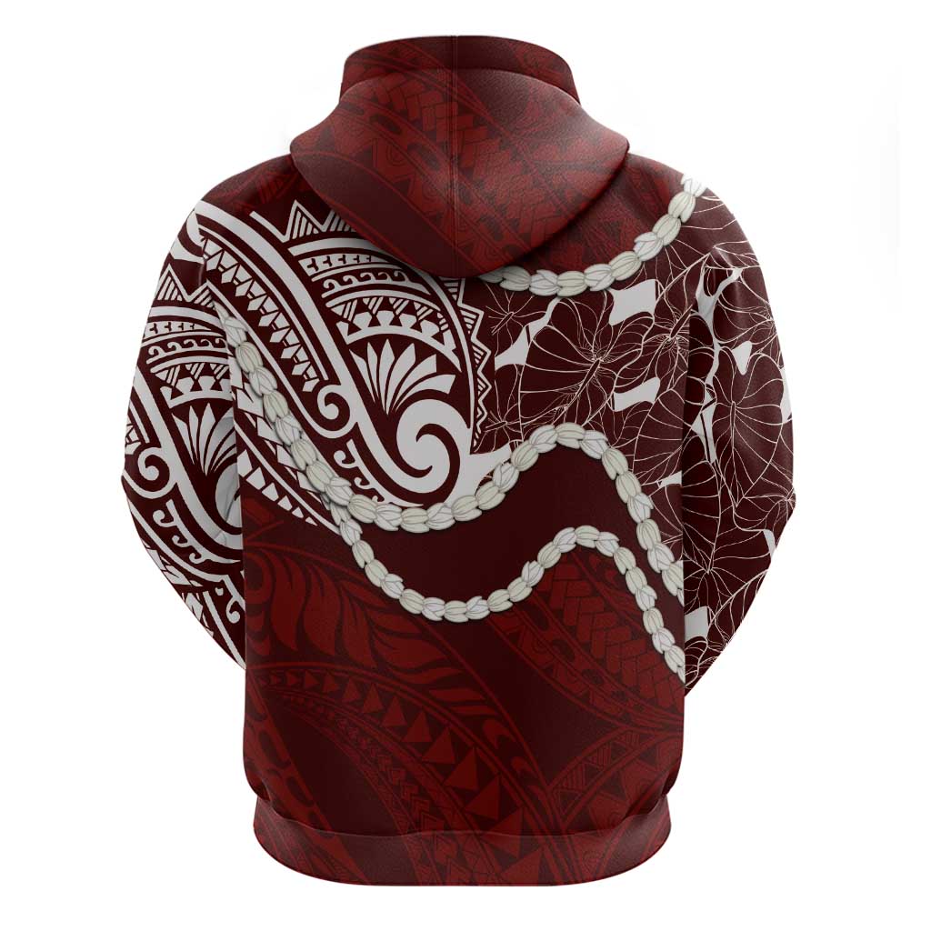 Aloha Hawaii Kalo Pikake Lei Hoodie Chest Tattoo Oxblood Hawaiian Pattern LT14 - Polynesian Pride