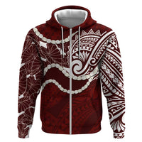 Aloha Hawaii Kalo Pikake Lei Hoodie Chest Tattoo Oxblood Hawaiian Pattern LT14 Zip Hoodie Oxblood - Polynesian Pride