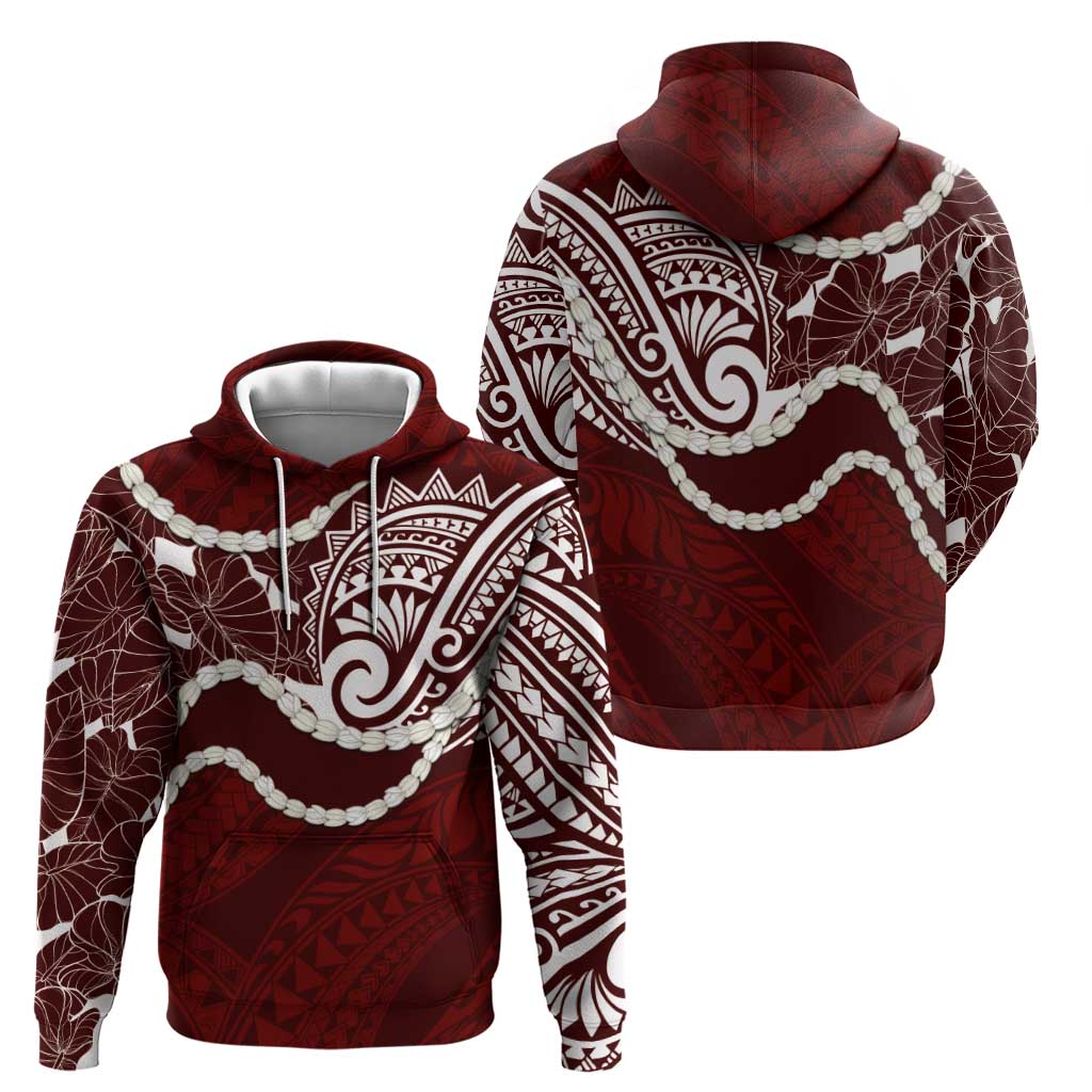 Aloha Hawaii Kalo Pikake Lei Hoodie Chest Tattoo Oxblood Hawaiian Pattern LT14 - Polynesian Pride