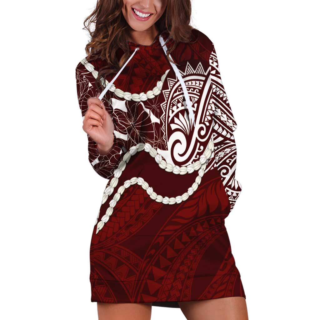Aloha Hawaii Kalo Pikake Lei Hoodie Dress Chest Tattoo Oxblood Hawaiian Pattern