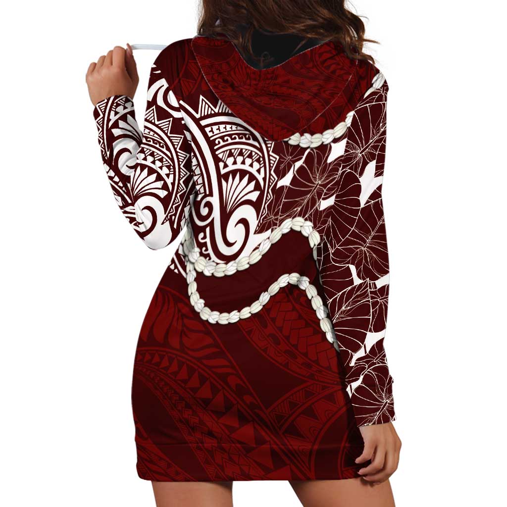 Aloha Hawaii Kalo Pikake Lei Hoodie Dress Chest Tattoo Oxblood Hawaiian Pattern