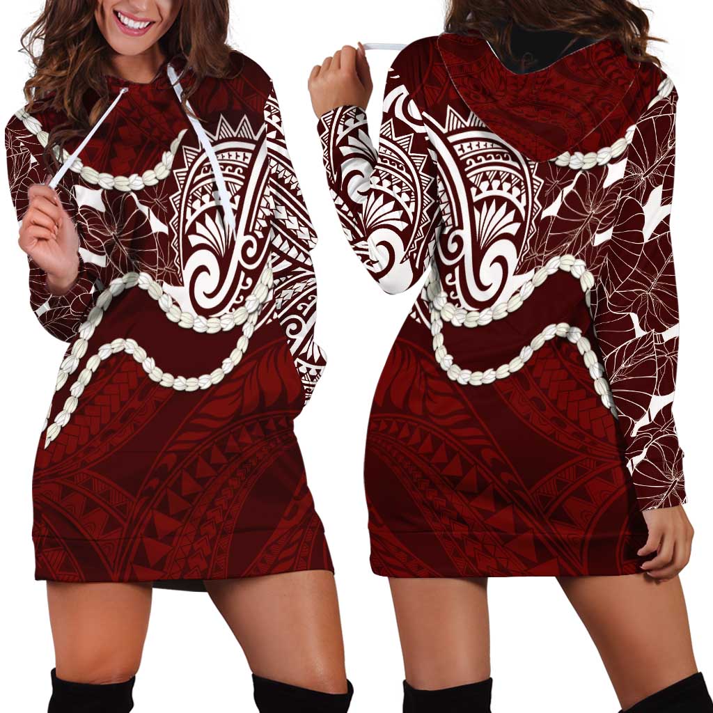 Aloha Hawaii Kalo Pikake Lei Hoodie Dress Chest Tattoo Oxblood Hawaiian Pattern