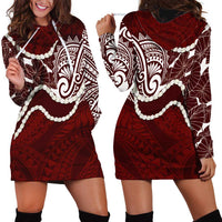 Aloha Hawaii Kalo Pikake Lei Hoodie Dress Chest Tattoo Oxblood Hawaiian Pattern