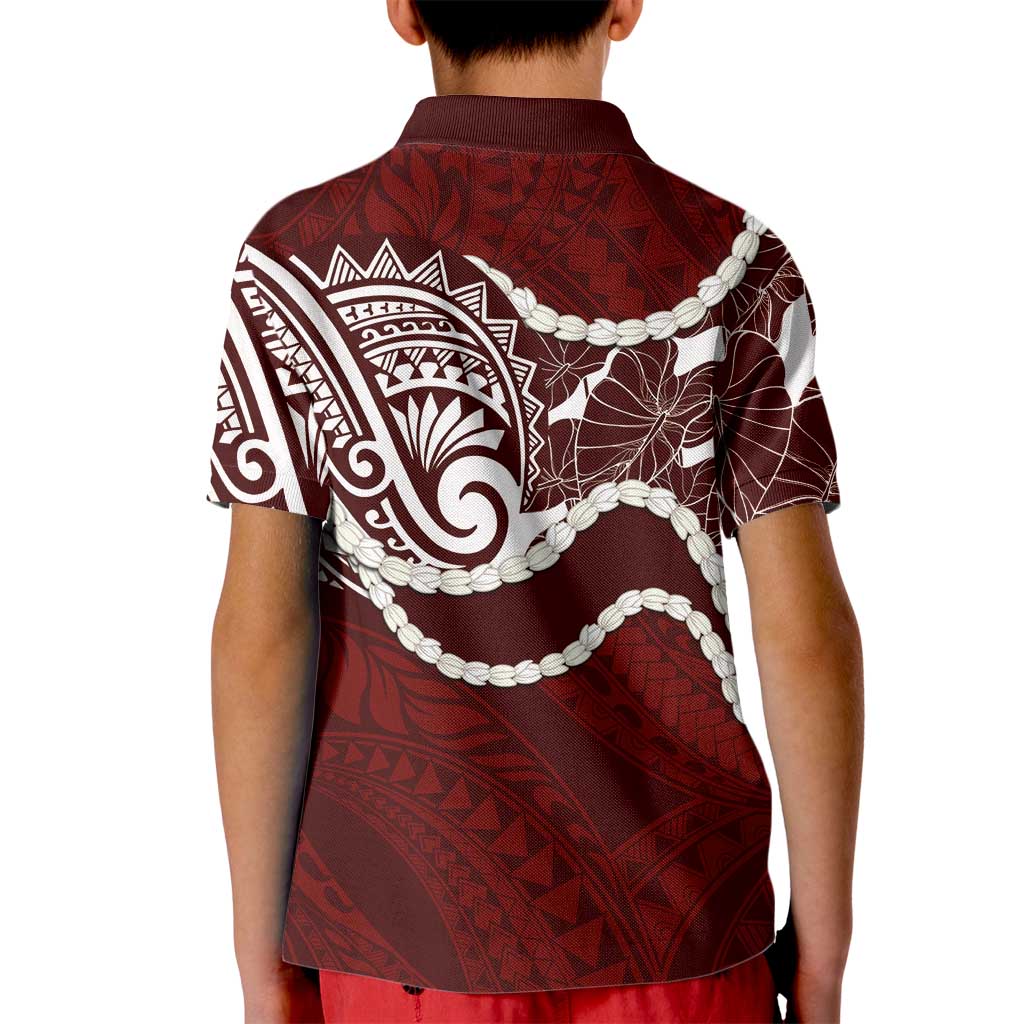 Aloha Hawaii Kalo Pikake Lei Kid Polo Shirt Chest Tattoo Oxblood Hawaiian Pattern LT14 - Polynesian Pride