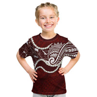 Aloha Hawaii Kalo Pikake Lei Kid T Shirt Chest Tattoo Oxblood Hawaiian Pattern LT14 Oxblood - Polynesian Pride