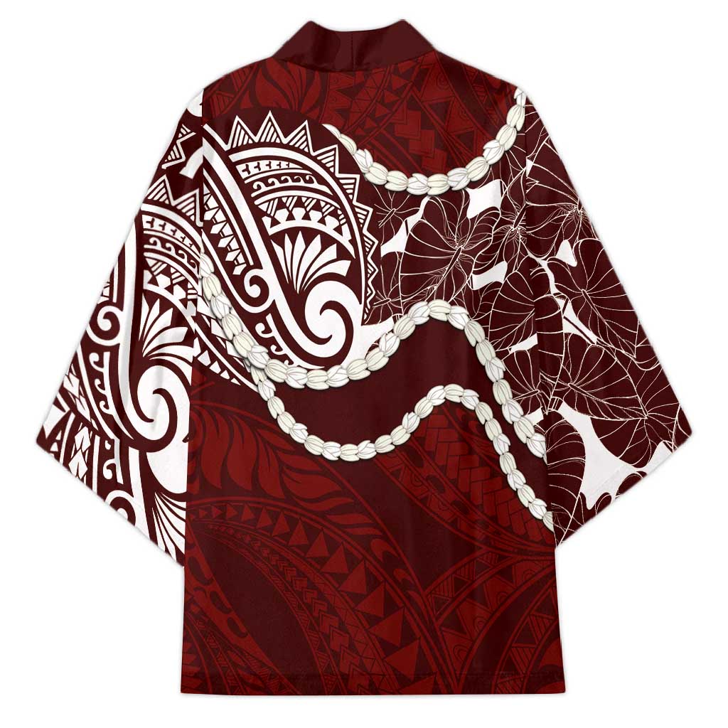 Aloha Hawaii Kalo Pikake Lei Kimono Chest Tattoo Oxblood Hawaiian Pattern LT14 - Polynesian Pride