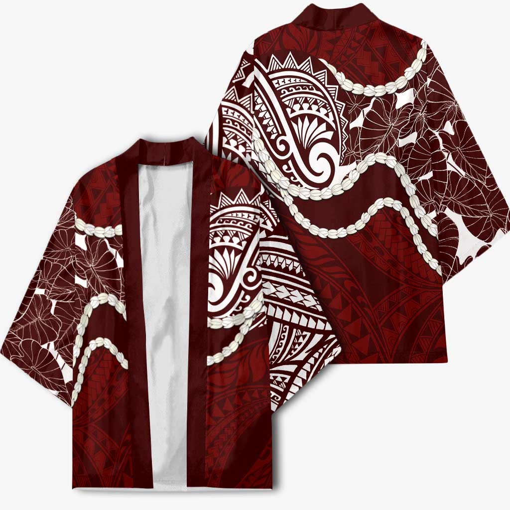 Aloha Hawaii Kalo Pikake Lei Kimono Chest Tattoo Oxblood Hawaiian Pattern LT14 - Polynesian Pride