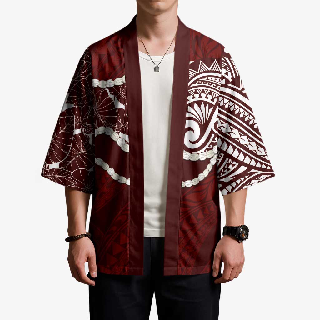 Aloha Hawaii Kalo Pikake Lei Kimono Chest Tattoo Oxblood Hawaiian Pattern LT14 - Polynesian Pride