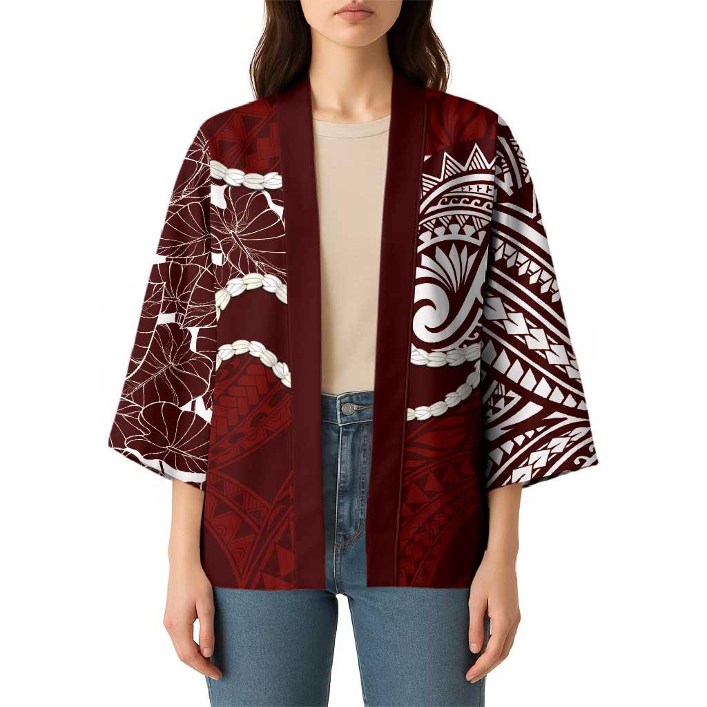 Aloha Hawaii Kalo Pikake Lei Kimono Chest Tattoo Oxblood Hawaiian Pattern LT14 - Polynesian Pride