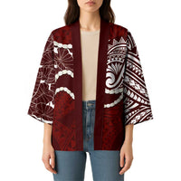 Aloha Hawaii Kalo Pikake Lei Kimono Chest Tattoo Oxblood Hawaiian Pattern LT14 - Polynesian Pride