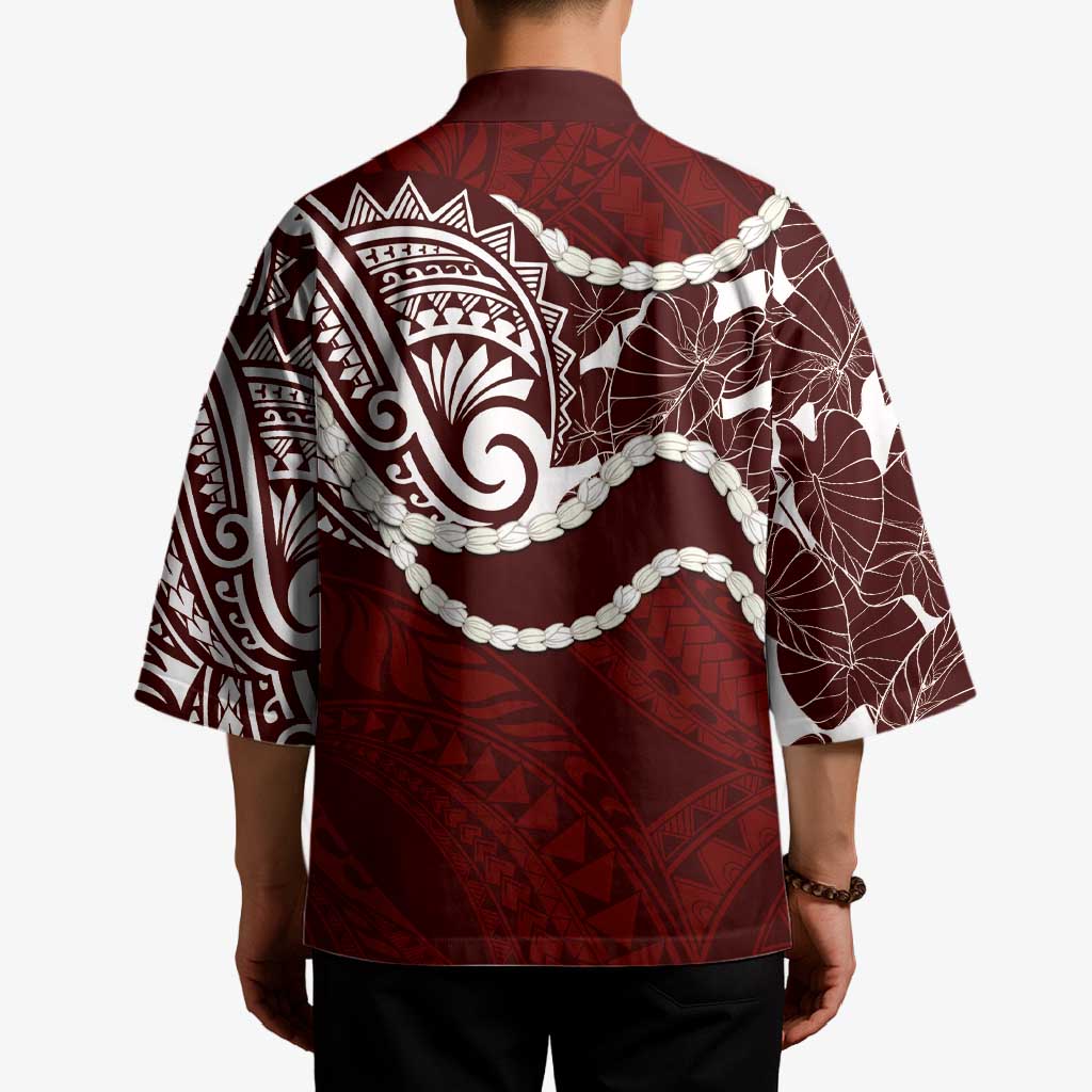 Aloha Hawaii Kalo Pikake Lei Kimono Chest Tattoo Oxblood Hawaiian Pattern LT14 - Polynesian Pride