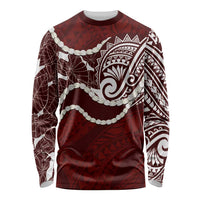 Aloha Hawaii Kalo Pikake Lei Long Sleeve Shirt Chest Tattoo Oxblood Hawaiian Pattern
