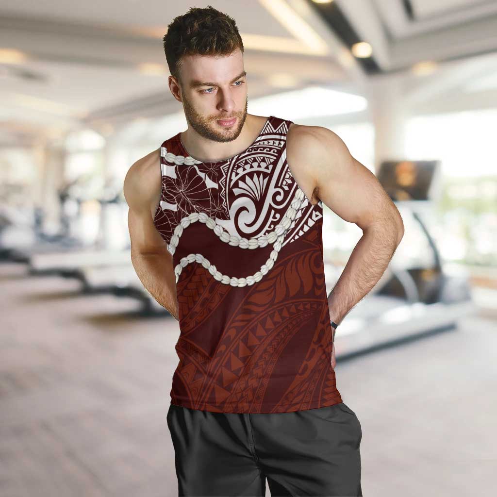 Aloha Hawaii Kalo Pikake Lei Men Tank Top Chest Tattoo Oxblood Hawaiian Pattern