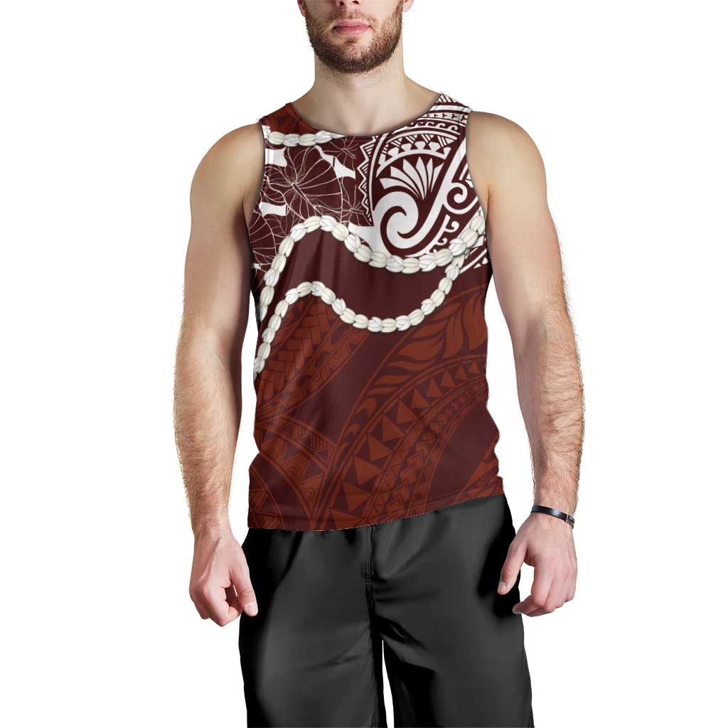 Aloha Hawaii Kalo Pikake Lei Men Tank Top Chest Tattoo Oxblood Hawaiian Pattern