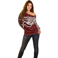 Aloha Hawaii Kalo Pikake Lei Off Shoulder Sweater Chest Tattoo Oxblood Hawaiian Pattern