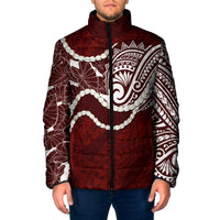 Aloha Hawaii Kalo Pikake Lei Padded Jacket Chest Tattoo Oxblood Hawaiian Pattern LT14 Men Oxblood - Polynesian Pride