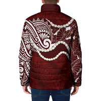 Aloha Hawaii Kalo Pikake Lei Padded Jacket Chest Tattoo Oxblood Hawaiian Pattern LT14 - Polynesian Pride