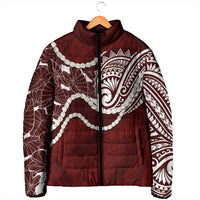 Aloha Hawaii Kalo Pikake Lei Padded Jacket Chest Tattoo Oxblood Hawaiian Pattern LT14 - Polynesian Pride
