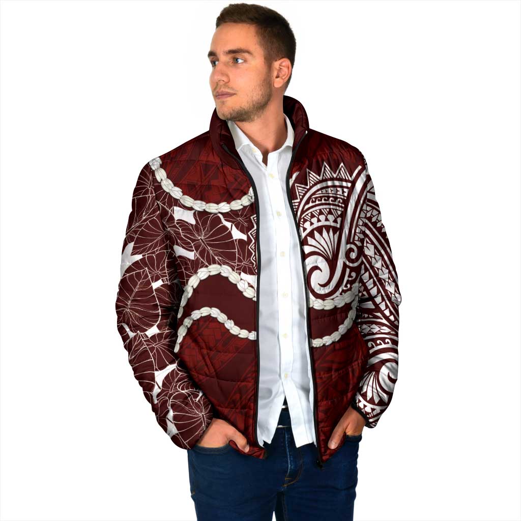 Aloha Hawaii Kalo Pikake Lei Padded Jacket Chest Tattoo Oxblood Hawaiian Pattern LT14 - Polynesian Pride