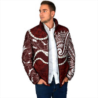 Aloha Hawaii Kalo Pikake Lei Padded Jacket Chest Tattoo Oxblood Hawaiian Pattern LT14 - Polynesian Pride