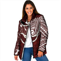Aloha Hawaii Kalo Pikake Lei Padded Jacket Chest Tattoo Oxblood Hawaiian Pattern LT14 Women Oxblood - Polynesian Pride