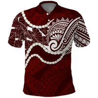 Aloha Hawaii Kalo Pikake Lei Polo Shirt Chest Tattoo Oxblood Hawaiian Pattern LT14 Oxblood - Polynesian Pride