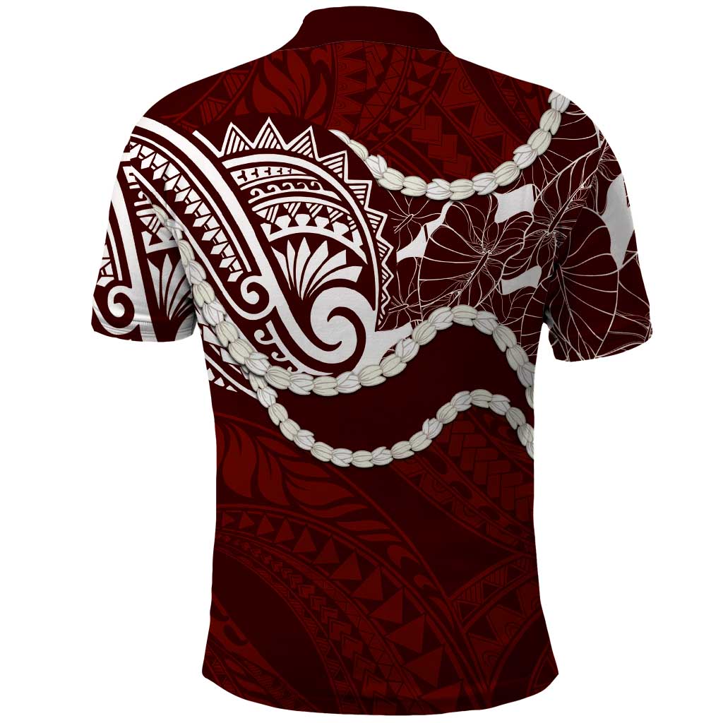 Aloha Hawaii Kalo Pikake Lei Polo Shirt Chest Tattoo Oxblood Hawaiian Pattern LT14 - Polynesian Pride