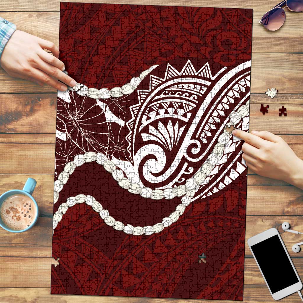 Aloha Hawaii Kalo Pikake Lei Puzzle Chest Tattoo Oxblood Hawaiian Pattern LT14 Oxblood - Polynesian Pride