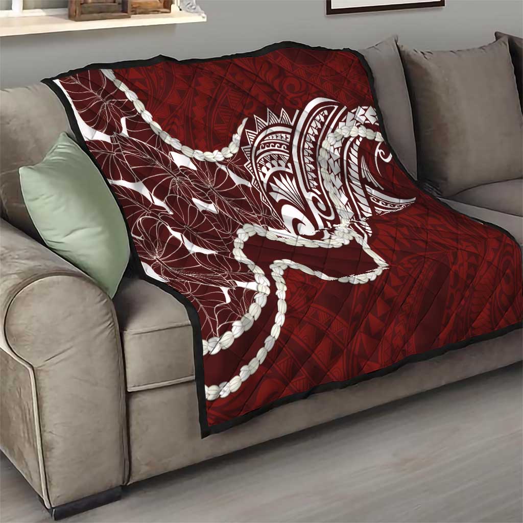 Aloha Hawaii Kalo Pikake Lei Quilt Chest Tattoo Oxblood Hawaiian Pattern