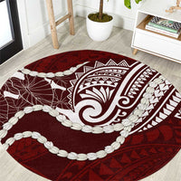 Aloha Hawaii Kalo Pikake Lei Round Carpet Chest Tattoo Oxblood Hawaiian Pattern